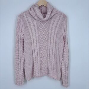 Burgess Charli Cable Knit Cowl Neck Sweater Womens S Pink Cotton Cashmere Cozy